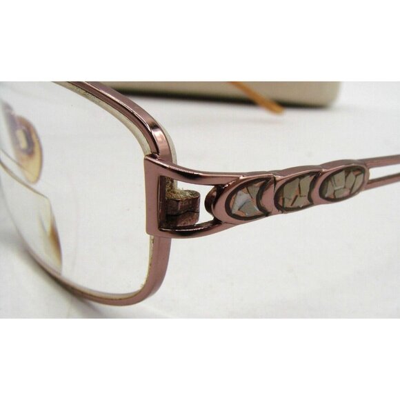 Full Rim Gold Oval Eyeglasses Frame Abalone Shell Insets Arms w/ Case Rose Gold? - Picture 4 of 13